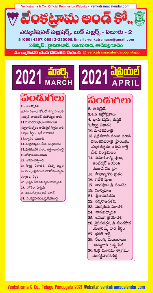 Telugu Festivals 2021 March April