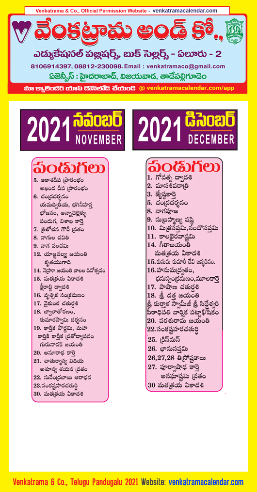 Telugu Festivals 2021 November December