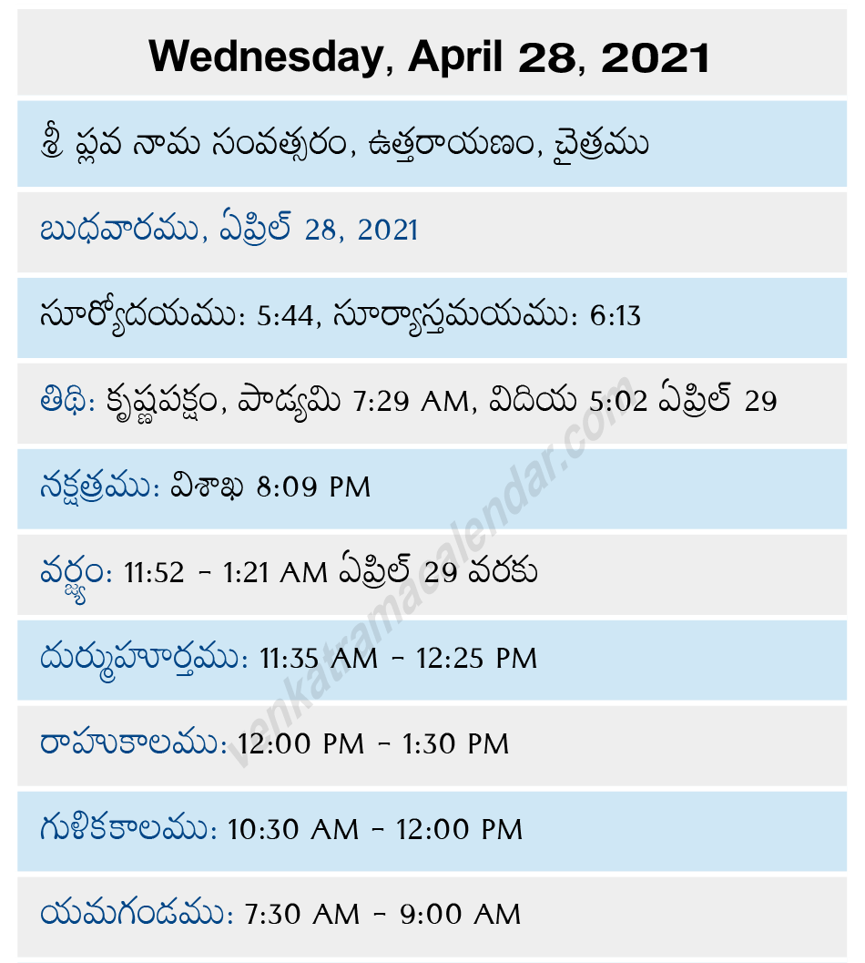 Venkatrama April 28, 2021 Telugu Calendar Venkatrama Telugu Calendar