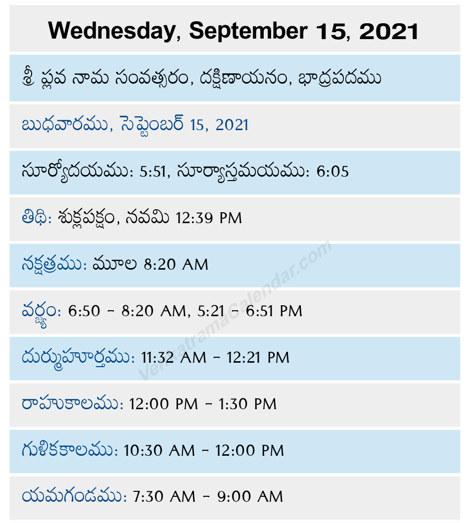 Venkatrama September 15, 2021 Telugu Calendar Venkatrama Telugu