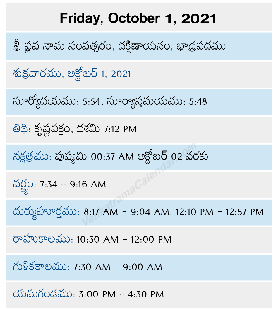 Venkatrama October 1, 2021 Telugu Calendar Venkatrama Telugu Calendar