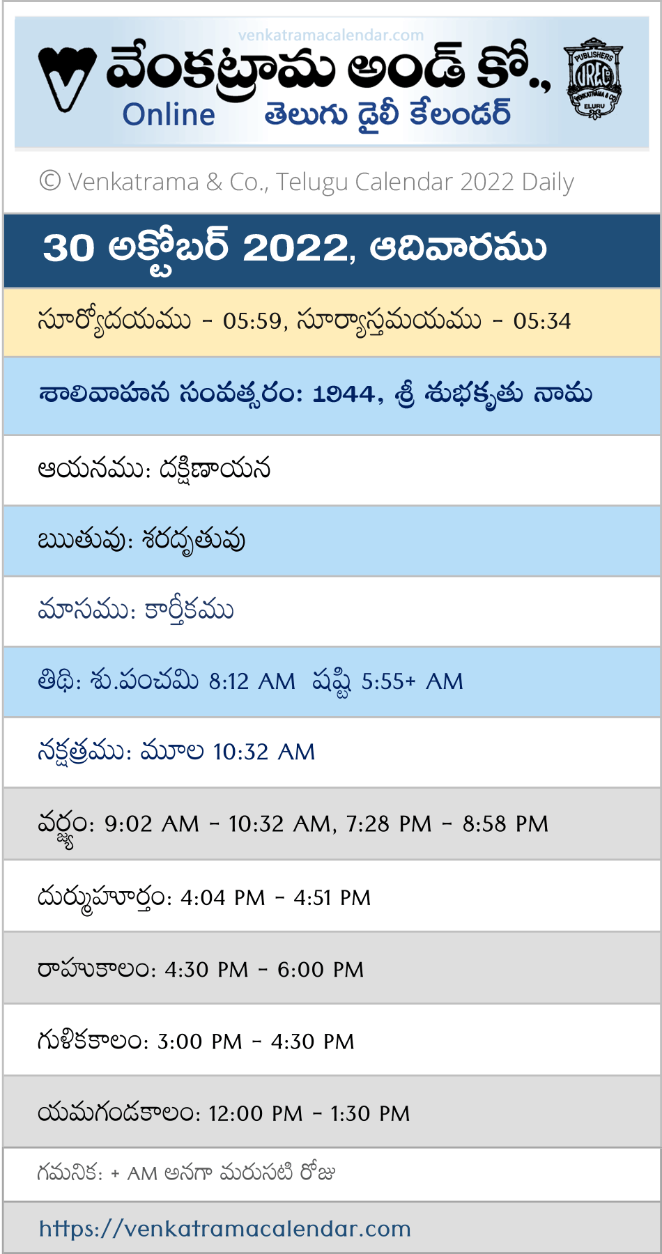 30 October 2022 Venkatrama Calendar Tithi Nakshatram Venkatrama Telugu Calendar 2024 Festivals