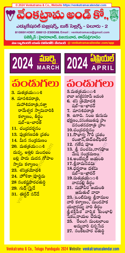 Telugu Festivals 2024 March April