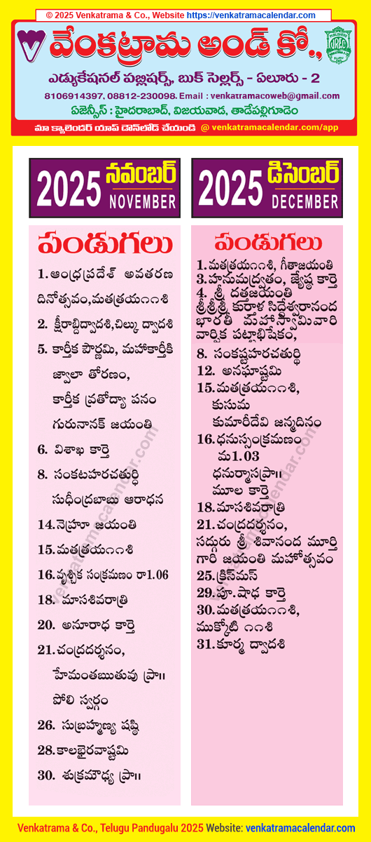 Telugu Festivals 2025 November December