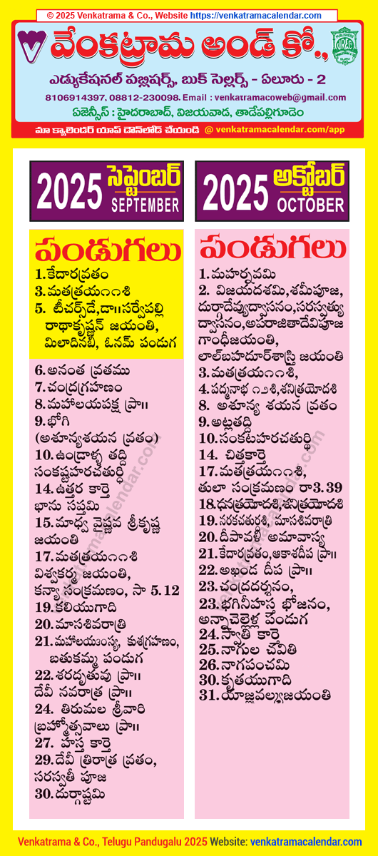 Telugu Festivals 2025 September October